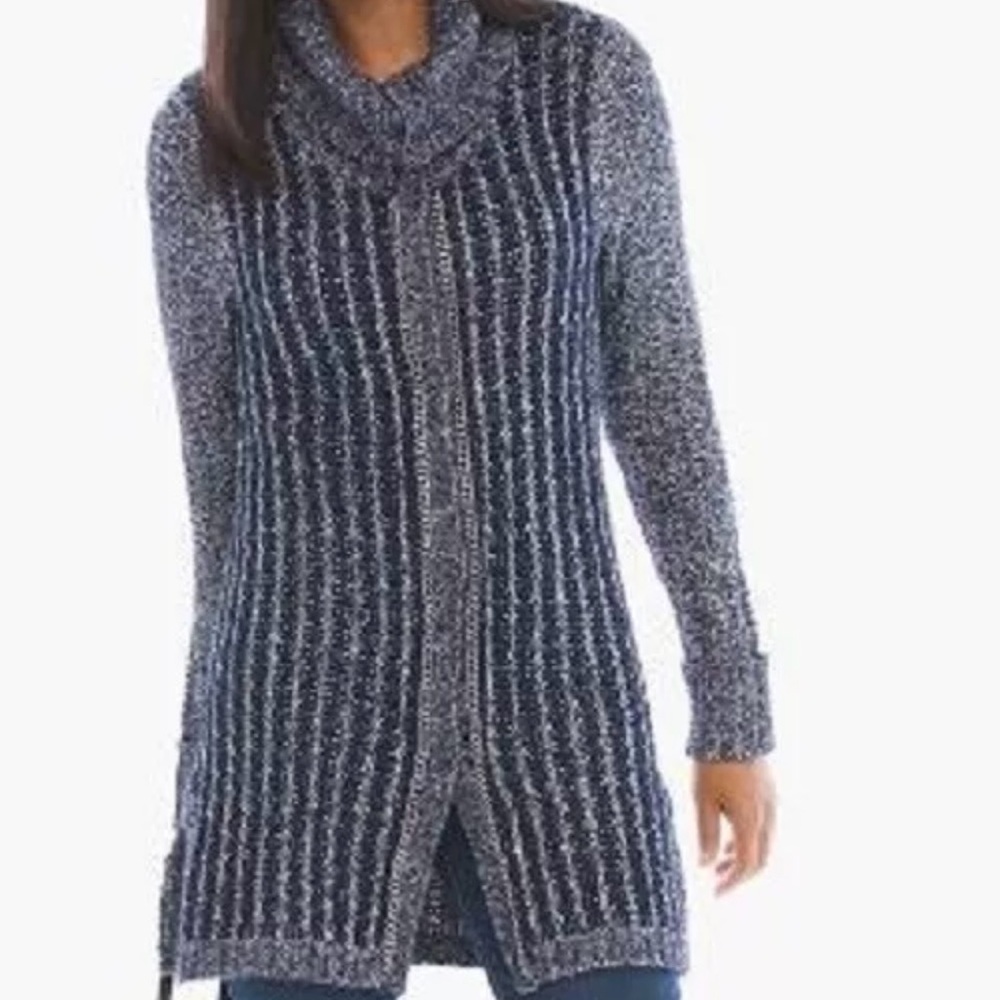 Chico's‎ Textured Tina Cardigan Sweater 570192576 Snap Front Chains Size 0(XS)